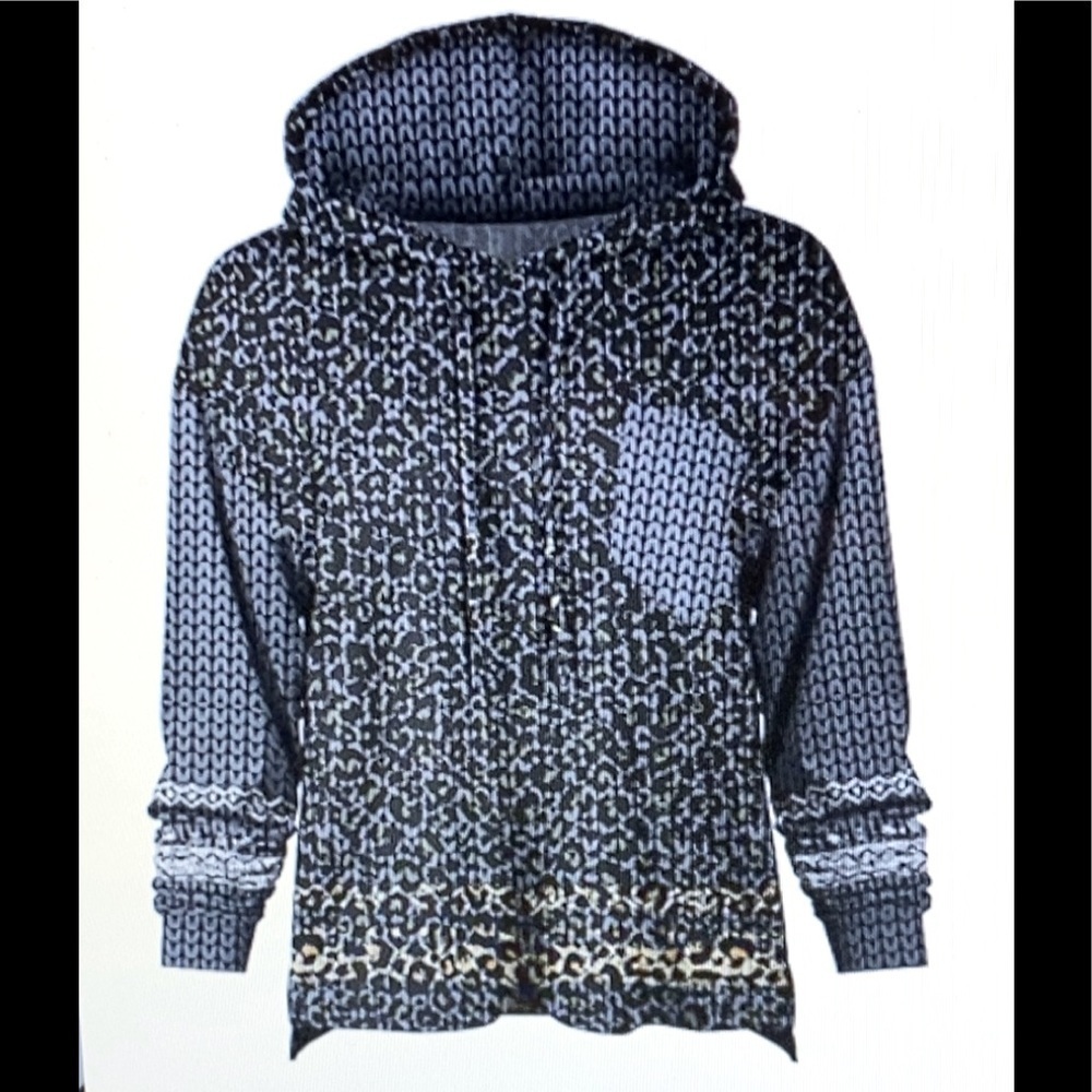 Lily Black/Grey Herringbone Hoodie Sz M NWT